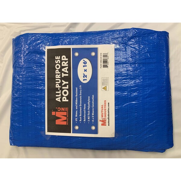 Tarp, 12 ft x 16 ft, 5 Mil, Blue, UV Resistant, Mildew Resistant